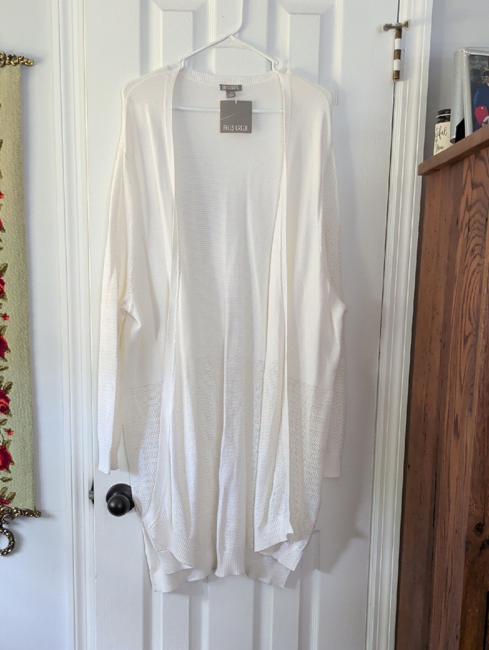 Falls Creek White Open-Front Lightweight Knit Cardigan Sz 2XL